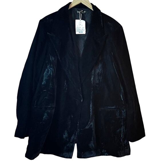 PowerSutra Velour Velvet Finnish Jacket Women Sz 11XL Black Office Holiday New - Picture 1 of 12